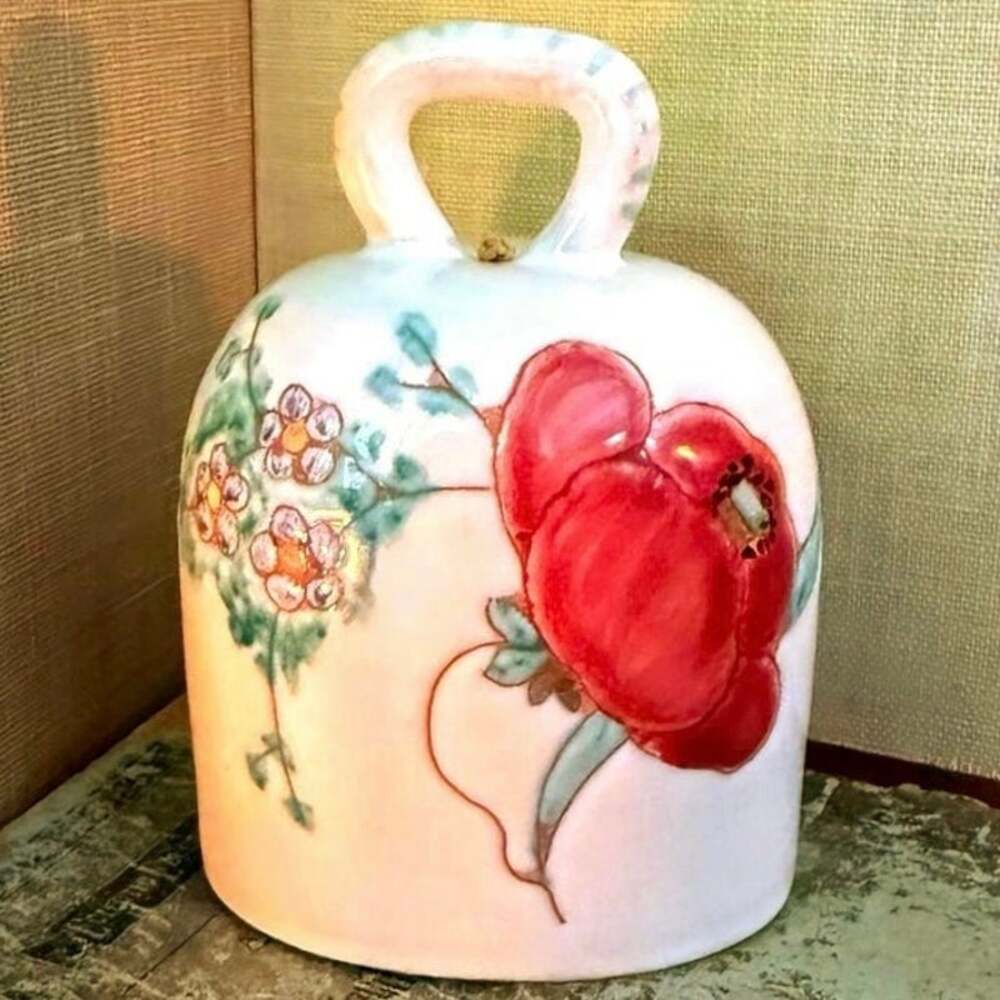 Vintage Italian Majolica Bell • Hand Painted • Poppy & Wheat Pottery